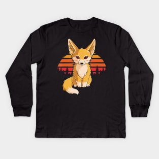 Retro Vintage Fennec Fox Cute Foxes Kids Long Sleeve T-Shirt